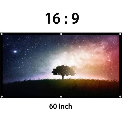  ASHATA 60 Inch 16:9 HD 4K Portable Foldable Projection Screen, Durable Non-Crease Projector Movies Screen Support Double Sided Projection for Home Office Cinema Indoor Outdoor