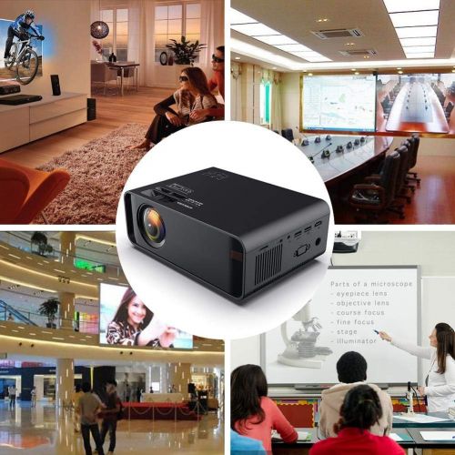  ASHATA W80 Portable HD Bluetooth WiFi LED Projector 720P Support (HDMI USB VGA/Headphone AV KTV Audio) Home Theater Projector for Android 110-240V Black(US)