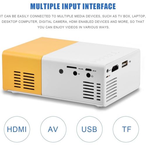  ASHATA Mini Home Theater Projector, Portable Stylish LED Projector with 1080P HD,HDMI Multimedia Player Video Projector with Clear Stereo Sound Effect (White Yellow)