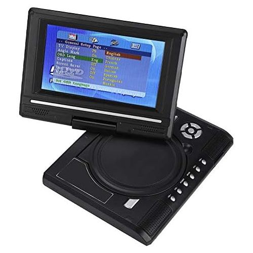  ASHATA Digital TFT Swivel Screen Car DVD Player with Rechargeable Battery, Supports USB/SD Slot AV Out/IN, with Car Charger Games Joystick EU Plug