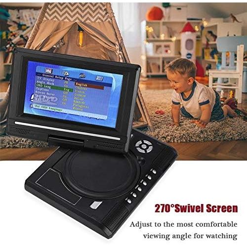  ASHATA Digital TFT Swivel Screen Car DVD Player with Rechargeable Battery, Supports USB/SD Slot AV Out/IN, with Car Charger Games Joystick EU Plug