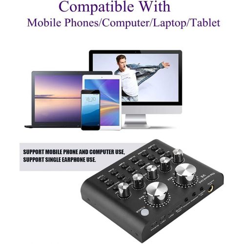  [아마존베스트]ASHATA Live Sound Card Bluetooth Multifunctional Portable Audio Mixer Sound Card Voice Change Volume Adjustable with Support for Multiple Electroacoustic/Sound Effects Mobile Phone