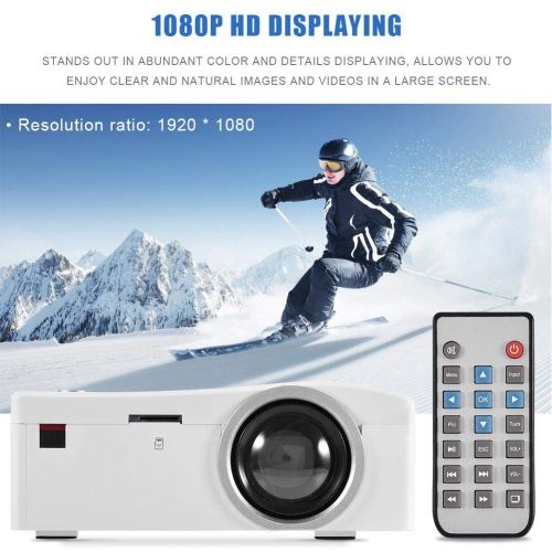  ASHATA Mini Projector, Portable LED Projector 1080P HD HDMI Media Player Home Theater with Cooling Fan US Plug for Family, Outdoor, Travel and Camping(White)