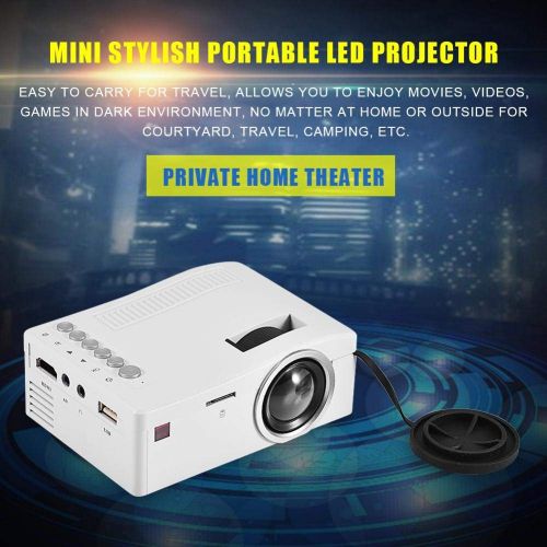  ASHATA Mini Projector, Portable LED Projector 1080P HD HDMI Media Player Home Theater with Cooling Fan US Plug for Family, Outdoor, Travel and Camping(White)