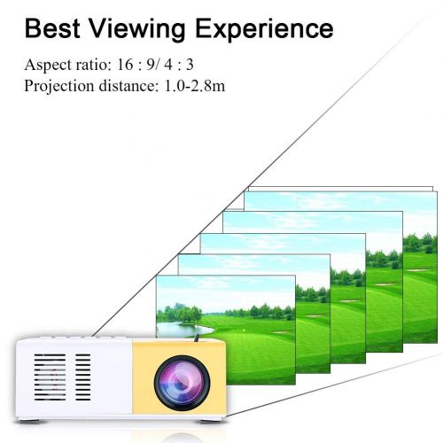  ASHATA Portable LED Projector,Home Cinema Projector Support 1080P HD Displaying,Mini Stylish HD Projector Support HDMI, AV, VGA, USB, Micro SD Input and 3.5mm Earphone Port(White +