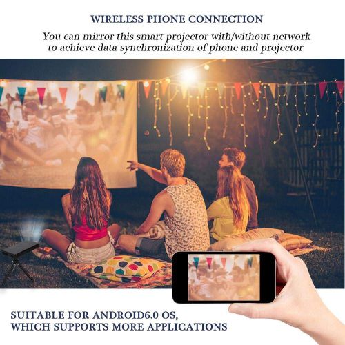  ASHATA Smart Pocket Mini Projector, 2.4G WiFi 4k HD Projector Support Bluetooth 4.0 Android6.0 OS USB TF Card for Home Cinema,Wireless Phone Connection for Movies, Presentations,Ga
