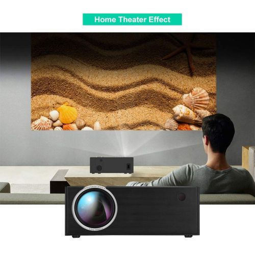  ASHATA Home LED Portable Projector, 1200:1 Realistic Colors Full HD Mini Video Projector Support 1080P HDMI, VGA, AV, SD, USB for Home Cinema, TVs, Laptops, Games, iPhone Android S