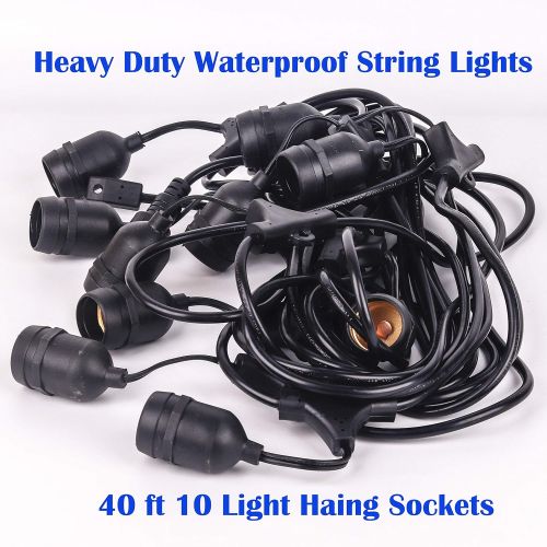  ASHIA LIGHT Ashialight Solar LED Outdoor String Lights with Hanging Sockets - Heavy Duty Lights,Waterproof,42Ft 10 Lights LED Bistro/Cafe Lights,Low Voltage,Vintage Edison Bulbs,Commerial Pati