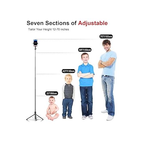  Selfie Stick Phone Tripod with Remote and LED Fill Lights - ASHINER 70 inch Heigh Cell Phone Holder for Travel, Vlogging, Live Streaming Video and Photos,Phone Stand Compatible with iPhone and Android