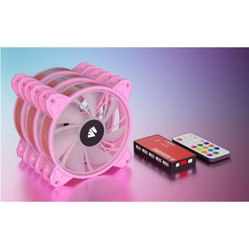  Asiahorse Magic-c Argb Case Fans with Transparent Light Frame Design,120mm Quiet Computer Cooling PC Fans, 5V ARGB Motherboard SYNC/RC Controller with Hub (3pack Pink)