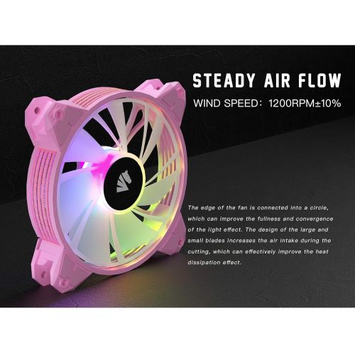  Asiahorse Magic-c Argb Case Fans with Transparent Light Frame Design,120mm Quiet Computer Cooling PC Fans, 5V ARGB Motherboard SYNC/RC Controller with Hub (3pack Pink)