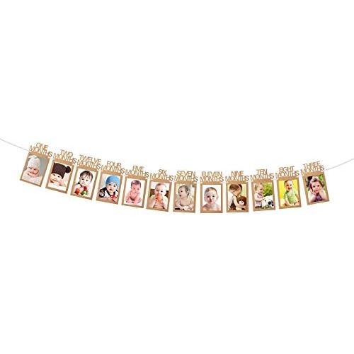  [아마존베스트]ASIBT Baby Growth Record 1-12 Mouth Photo Rope Banner for 1st Birthday Party Decoration