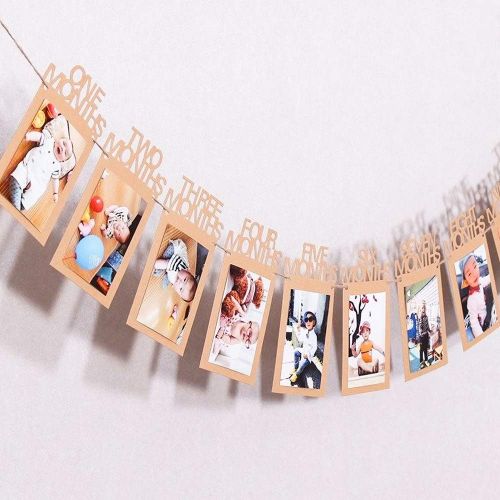  [아마존베스트]ASIBT Baby Growth Record 1-12 Mouth Photo Rope Banner for 1st Birthday Party Decoration