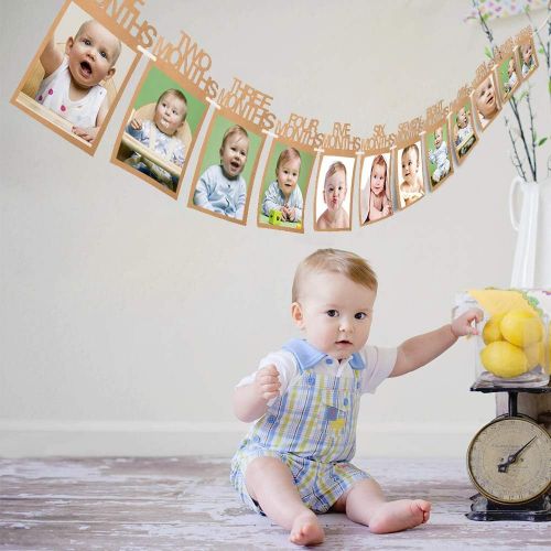  [아마존베스트]ASIBT Baby Growth Record 1-12 Mouth Photo Rope Banner for 1st Birthday Party Decoration