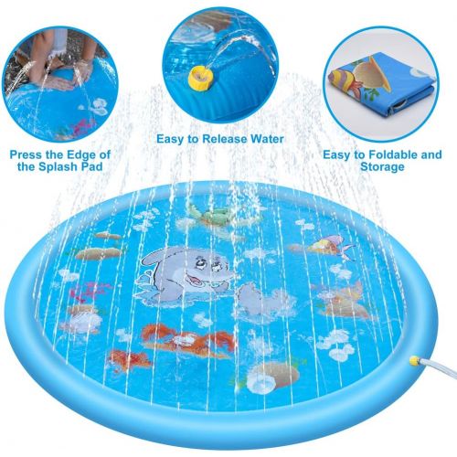  ASIILOVI Splash Pad, 68 Sprinkler for Kids Toddlers, Summer Backyard Water Toys, Outdoor Splash Pad for Kids Inflatable Pools for Kids