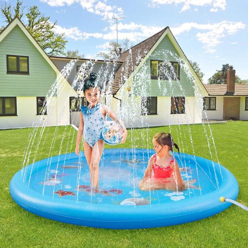  ASIILOVI Splash Pad, 68 Sprinkler for Kids Toddlers, Summer Backyard Water Toys, Outdoor Splash Pad for Kids Inflatable Pools for Kids