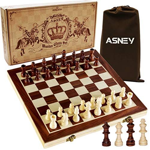  [아마존베스트]ASNEY Upgraded Magnetic Chess Set, 15” Tournament Staunton Wooden Chess Board Game Set with Crafted Chesspiece & Storage Slots for Kids Adult, Includes Extra Kings Queens & Carry B