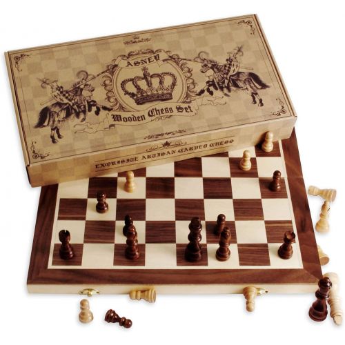  [아마존베스트]ASNEY Upgraded Magnetic Chess Set, 15” Tournament Staunton Wooden Chess Board Game Set with Crafted Chesspiece & Storage Slots for Kids Adult, Includes Extra Kings Queens & Carry B