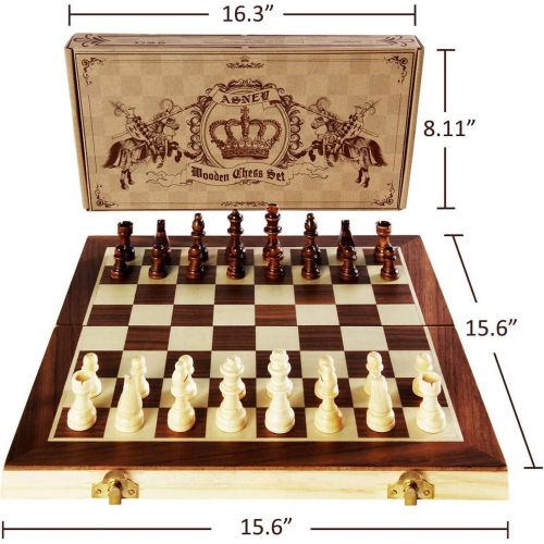  [아마존베스트]ASNEY Upgraded Magnetic Chess Set, 15” Tournament Staunton Wooden Chess Board Game Set with Crafted Chesspiece & Storage Slots for Kids Adult, Includes Extra Kings Queens & Carry B