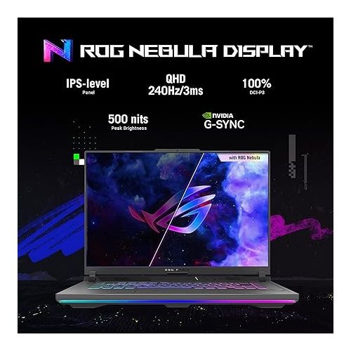 아수스 ASUS ROG Strix G16 (2023) Gaming Laptop, 16” Nebula Display 16:10 QHD 240Hz, GeForce RTX 4050, Intel Core i9-13980HX, 16GB DDR5, 1TB PCIe SSD, Wi-Fi 6E, Windows 11, G614JU-ES94,Eclipse Gray