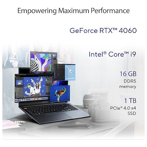 아수스 ASUS VivoBook Pro 16 Laptop, 16” Display, Intel Core i9-13900H CPU, NVIDIA® GeForce® RTX™ 4060 GPU, 16GB RAM, 1TB SSD, Windows 11 Home, Quiet Blue, K6602VV-AS96