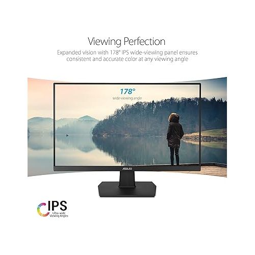 아수스 ASUS VA24EHE 23.8” Monitor 75Hz Full HD (1920x1080) IPS Eye Care HDMI D-Sub DVI-D,Black