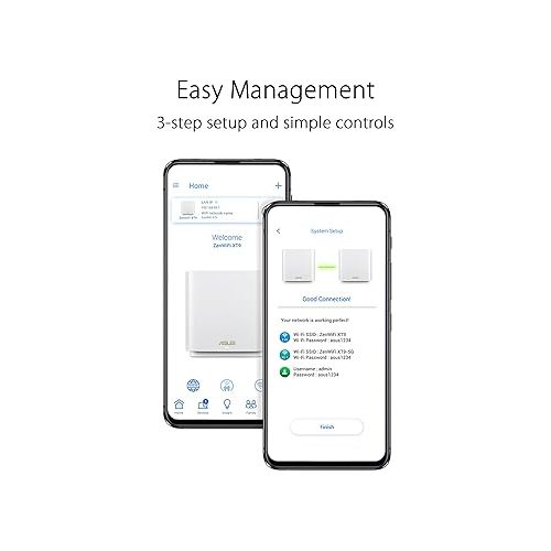 아수스 ASUS ZenWiFi XT9 AX7800 Tri-Band WiFi6 Mesh WiFiSystem (2Pack), 802.11ax, up to 5700 sq ft & 6+ Rooms, AiMesh, Lifetime Free Internet Security, Parental Controls, 2.5G WAN Port, UNII 4, Charcoal