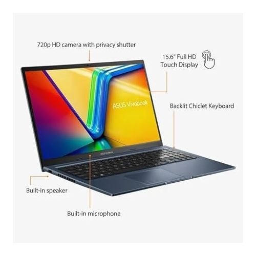 아수스 ASUS Vivobook 15, 15.6” FHD Touchscreen Laptop Computer, 12th Intel 10 Core i7-1255U, 40GB DDR4 RAM, 1TB SSD, Windows 11 Pro, Backlit & Full-Sized Keyboard, WiFi 6, USB-C, Webcam, Quiet Blue, PCM