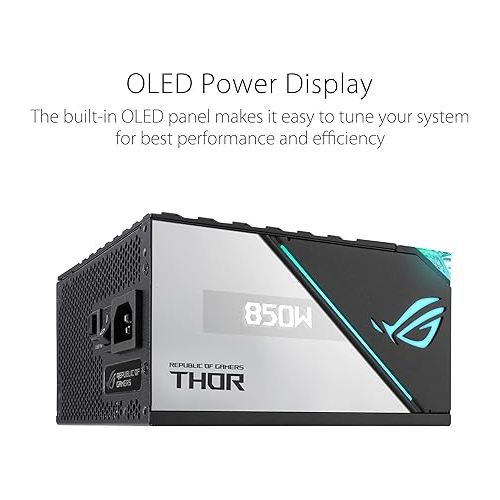 아수스 ASUS ROG Thor 850W Platinum II (Fully Modular Power Supply, 80+ Platinum, Lambda A++ Certified, ROG heatsinks, 135mm PWM Fan, 0dB Mode, OLED Panel, Sleeved Cables, Aura Sync, 10 Year Warranty)