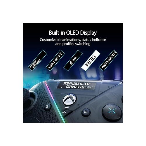 아수스 ASUS ROG Raikiri Pro OLED Display, tri-Mode connectivity, remappable Buttons&triggers, 4 Rear Buttons, Step&Linear triggers, Adjustable Joystick Sensitivity, 3.5mm Jack with ESS DAC, for PC and Xbox