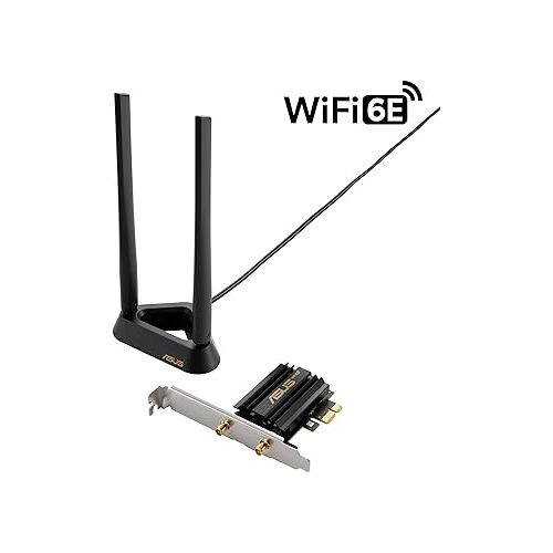 아수스 ASUS PCE-AXE59BT WiFi6 6E AX5400 PCI-E Adapter with 2 External Antennas and magnetized Base. Supporting 6GHz Band, 160MHz, Bluetooth 5.2, WPA3 Network Security, OFDMA and MU-MIMO