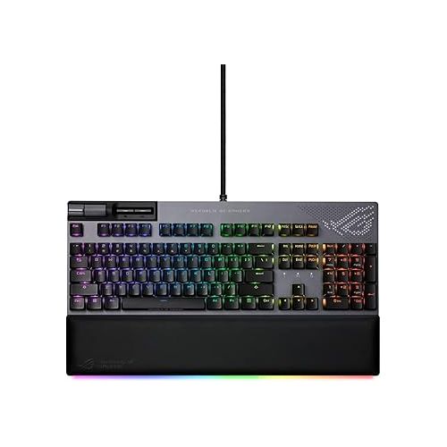 아수스 ASUS ROG Strix Flare II Animate 100% RGB Gaming Keyboard - Hot-swappable, ROG NX Red Linear Switches, Customizable LED Display, PBT Keycaps, Acoustic Dampening Foam, Media Controls, Wrist Rest