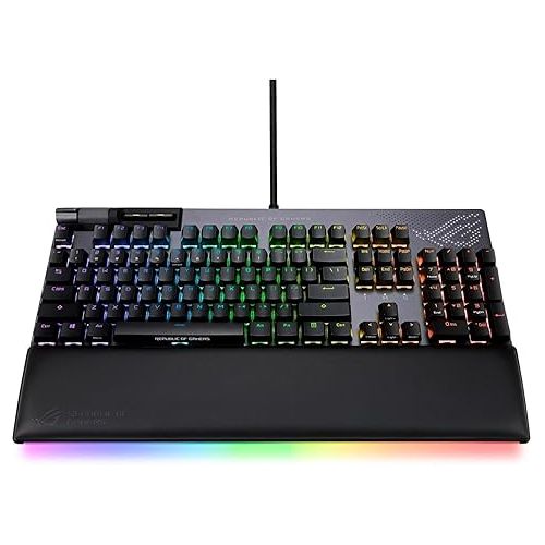 아수스 ASUS ROG Strix Flare II Animate 100% RGB Gaming Keyboard - Hot-swappable, ROG NX Red Linear Switches, Customizable LED Display, PBT Keycaps, Acoustic Dampening Foam, Media Controls, Wrist Rest