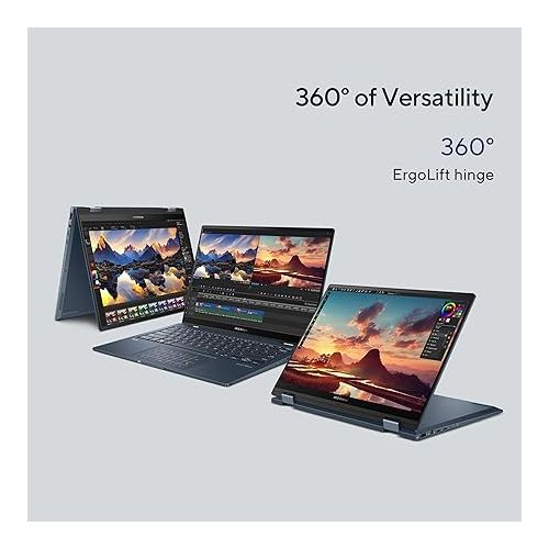 아수스 ASUS Zenbook 14 Flip OLED Laptop, 14a€ OLED Touch Display, Intel Evo Platform, Intel Core i7-1360P CPU, Intel Iris Xe Graphics, 16GB RAM, 1TB SSD, Windows 11 Home, Ponder Blue, UP3404VA-DS74T