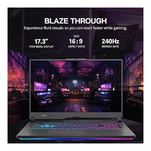 아수스 asus ROG Strix G17 Gaming Laptop, 17.3'' QHD 240Hz Display, AMD Ryzen 9 7845HX, GeForce RTX 4060, 64GB DDR5 RAM, 4TB PCIe SSD, RGB Backlit Keyboard, Win 11 Pro, Gray, 32GB Hotface USB Card