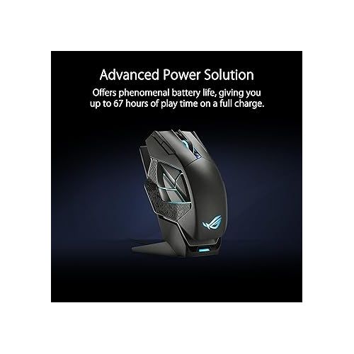 아수스 ASUS ROG Spatha X Wireless Gaming Mouse (Magnetic Charging Stand, 12 Programmable Buttons, 19,000 DPI, Push-fit Hot Swap Switch Sockets, ROG Micro Switches&Paracord and Aura RGB lighting),Black