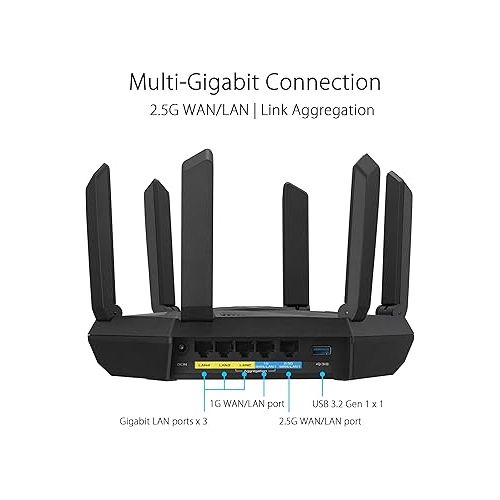 아수스 ASUS RT-AXE7800 Tri-band WiFi 6E (802.11ax) Router, 6GHz Band, ASUS Safe Browsing, Upgraded Network Security, Instant Guard, Built-in VPN Features, Parental Controls, 2.5G Port, AiMesh Support