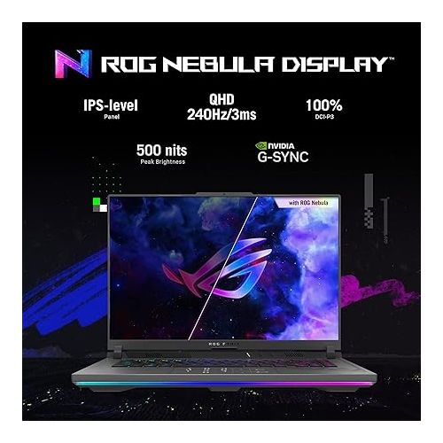 아수스 ASUS ROG Strix G16 (2023) Gaming Laptop, 16” Nebula Display 16:10 QHD 240Hz, GeForce RTX 4070, Intel Core i9-13980HX, 32GB DDR5, 1TB PCIe SSD, Wi-Fi 6E, Windows 11 Pro, G614JI-XS96,Eclipse Gray
