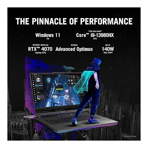 아수스 ASUS ROG Strix G16 (2023) Gaming Laptop, 16” Nebula Display 16:10 QHD 240Hz, GeForce RTX 4070, Intel Core i9-13980HX, 32GB DDR5, 1TB PCIe SSD, Wi-Fi 6E, Windows 11 Pro, G614JI-XS96,Eclipse Gray