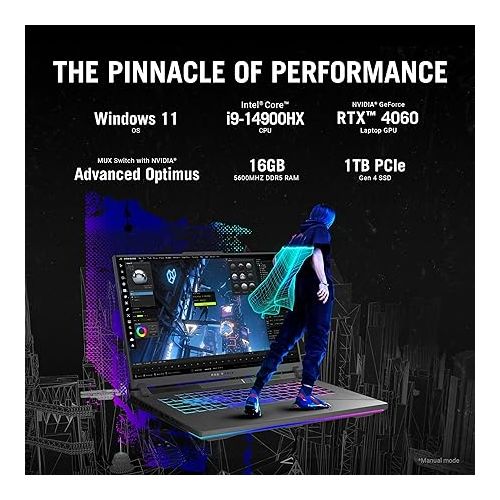 아수스 ASUS ROG Strix G16 (2024) Gaming Laptop, 16” Nebula Display 16:10 QHD 240Hz, GeForce RTX 4060, Intel® Core™ i9-14900HX, 16GB DDR5-5600, 1TB PCIe SSD, Wi-Fi 6E, Windows 11, G614JVR-ES94