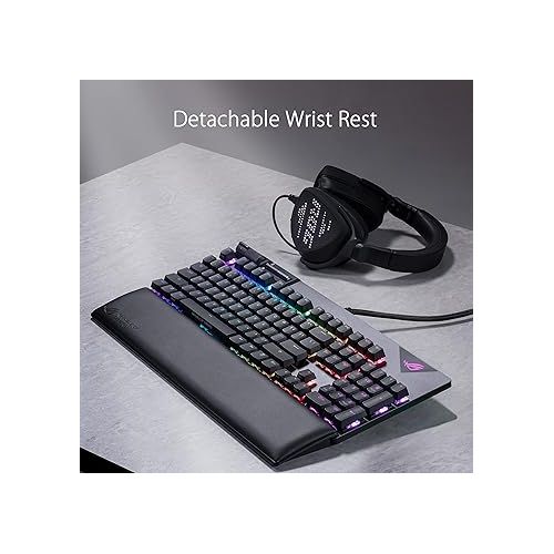 아수스 ASUS ROG Strix Flare II 100% RGB Gaming Keyboard, ROG NX Brown Mechanical switches, ABS Engraved keycaps, 8k Hz Polling, Sound-dampening Foam, Media Controls, USB passthrough, Wrist Rest-Black