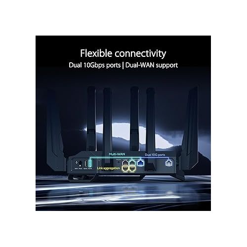 아수스 ASUS RT-BE96U BE19000 802.11BE Tri-Band Performance WiFi 7 Extendable Router with 6GHz support, Dual 10G Port, 320Mhz, lifetime internet security , MLO, Multi-RU puncturing , AiMesh Support