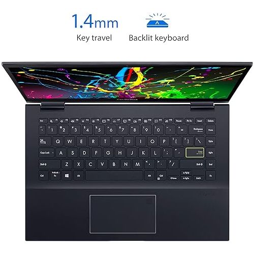 아수스 ASUS VivoBook Flip 14 Thin and Light 2-in-1 Laptop, 14” FHD Touch Display, AMD Ryzen 5 5500U, 8GB RAM, 512GB SSD, Stylus, Fingerprint Reader, Windows 10 Home, Bespoke Black, TM420UA-DS52T