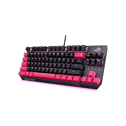 아수스 ASUS ROG Strix Scope TKL Electro Punk Mechanical Gaming Keyboard, Cherry MX Red Switches, 2X Wider Ctrl Key for Greater FPS Precision, Gaming Keyboard for PC, Aura Sync RGB Lighting, Quick-Toggle,Pink