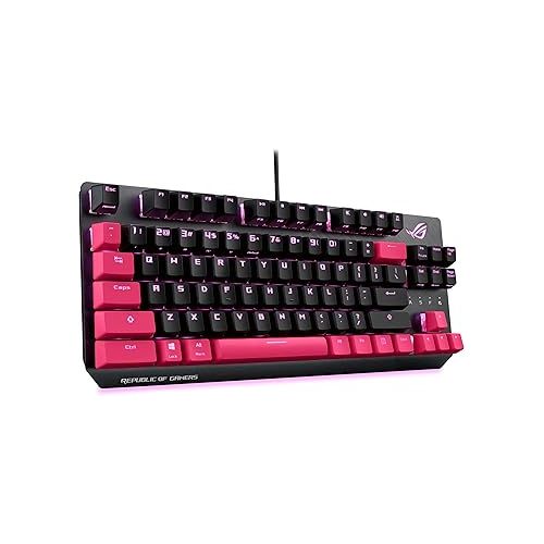 아수스 ASUS ROG Strix Scope TKL Electro Punk Mechanical Gaming Keyboard, Cherry MX Red Switches, 2X Wider Ctrl Key for Greater FPS Precision, Gaming Keyboard for PC, Aura Sync RGB Lighting, Quick-Toggle,Pink