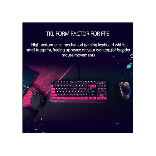 아수스 ASUS ROG Strix Scope TKL Electro Punk Mechanical Gaming Keyboard, Cherry MX Red Switches, 2X Wider Ctrl Key for Greater FPS Precision, Gaming Keyboard for PC, Aura Sync RGB Lighting, Quick-Toggle,Pink