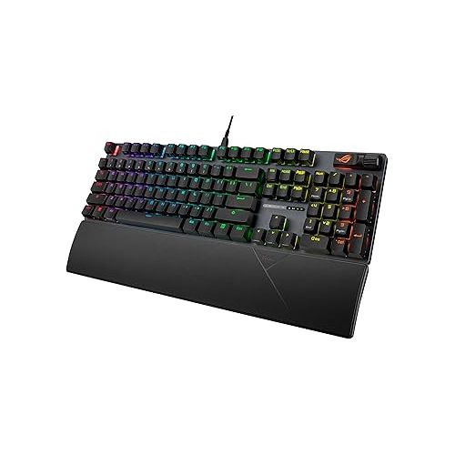 아수스 ASUS ROG Strix Scope II Gaming Keyboard, pre-lubed ROG NX Snow Linear Mechanical switches, Sound-dampening Foam, PBT doubleshot keycaps, Streaming hotkeys, Multi-Function Controls, Wrist Rest