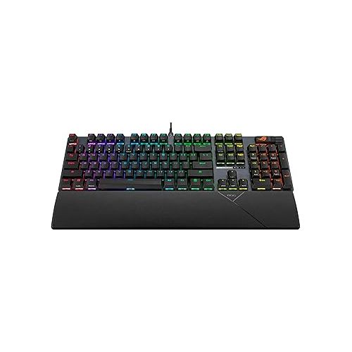 아수스 ASUS ROG Strix Scope II Gaming Keyboard, pre-lubed ROG NX Snow Linear Mechanical switches, Sound-dampening Foam, PBT doubleshot keycaps, Streaming hotkeys, Multi-Function Controls, Wrist Rest