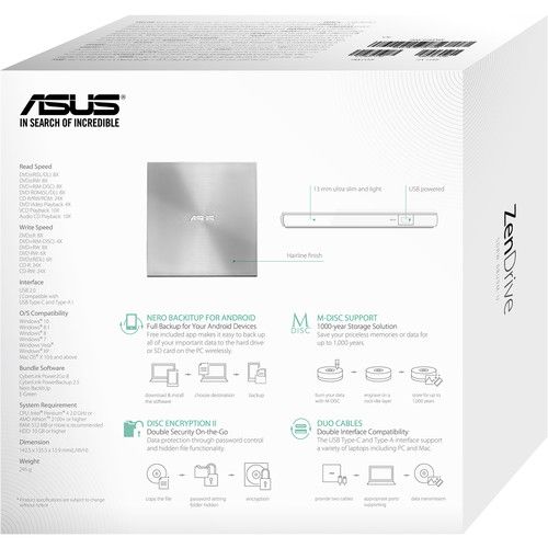 아수스 ASUS ZenDrive U9M External DVD Writer (Silver)