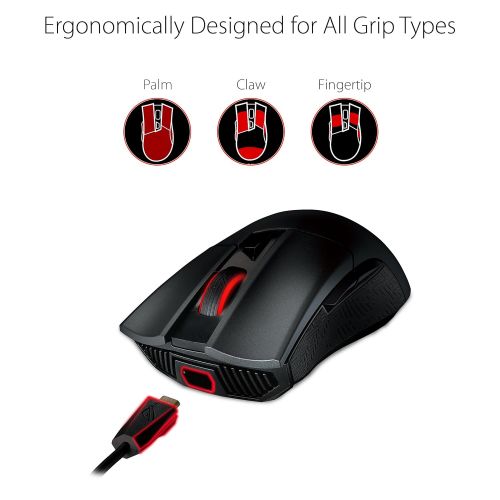 아수스 ASUS ROG Gladius II Origin Wired USB Optical Ergonomic FPS Gaming Mouse featuring Aura Sync RGB, 12000 DPI Optical, 50G Acceleration, 250 IPS sensors and swappable Omron switches